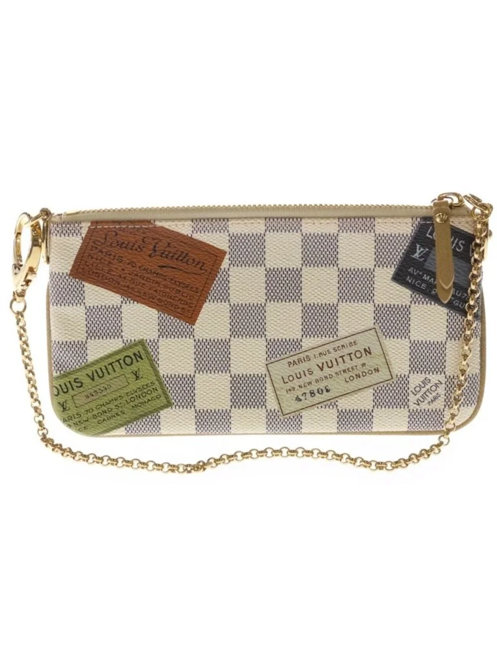 Louis Vuitton Damier Azur Pochette Mila MM Mini Handbag Chain Bag Case Ivory